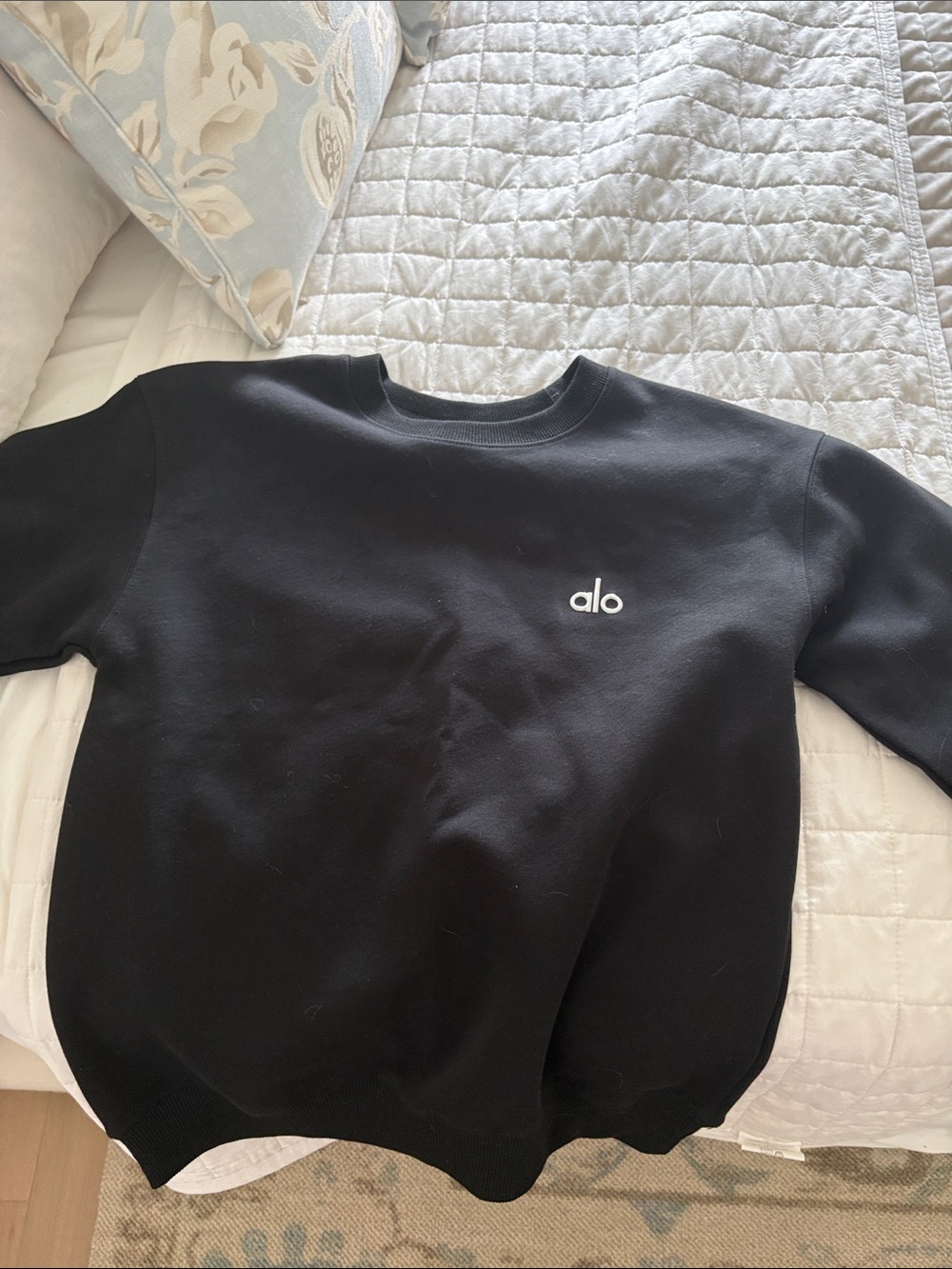 ALO Yoga Men’s Black Crewneck Sweatshirt with White Logo